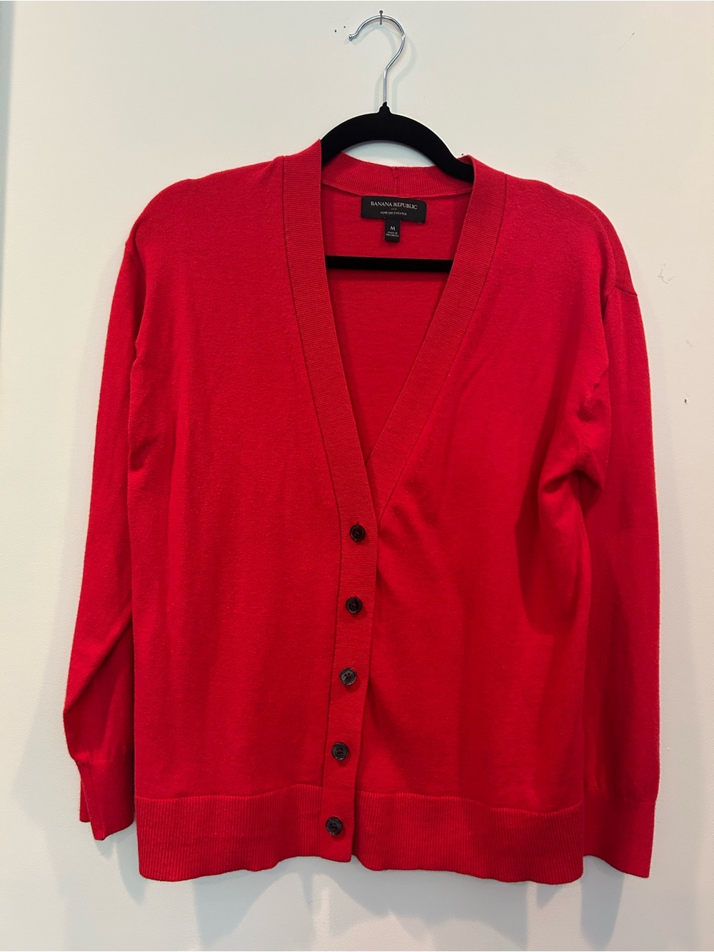 Banana Republic Bright Red V-Neck Button Cardigan